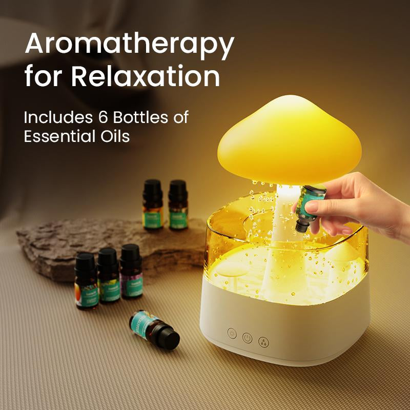 Jack & Rose 2024 New Design Cloud Rain Humidifier with 7 Colorful Nightlight, Create Relaxing and Comfortable Atmosphere Mushroomlight Aroma Diffuser