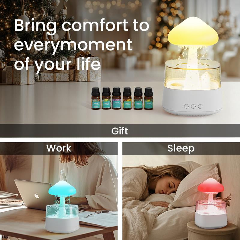 Jack & Rose 2024 New Design Cloud Rain Humidifier with 7 Colorful Nightlight, Create Relaxing and Comfortable Atmosphere Mushroomlight Aroma Diffuser