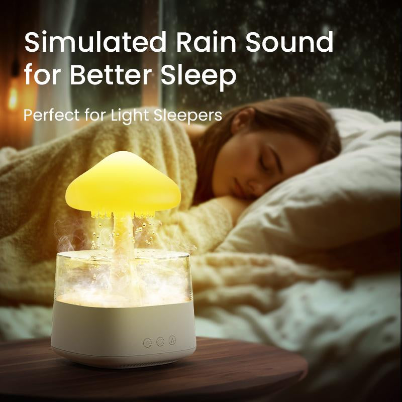 Jack & Rose 2024 New Design Cloud Rain Humidifier with 7 Colorful Nightlight, Create Relaxing and Comfortable Atmosphere Mushroomlight Aroma Diffuser